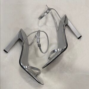 Silver Metallic Strappy Block Heel Sandals - Women
